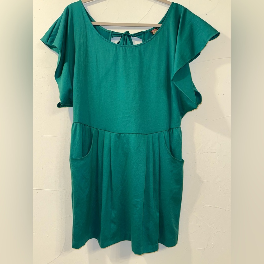 FREE PEOPLE FLUTTER SLEEVE TIE/OPEN BACK BACK TOP GREEN SZ 12